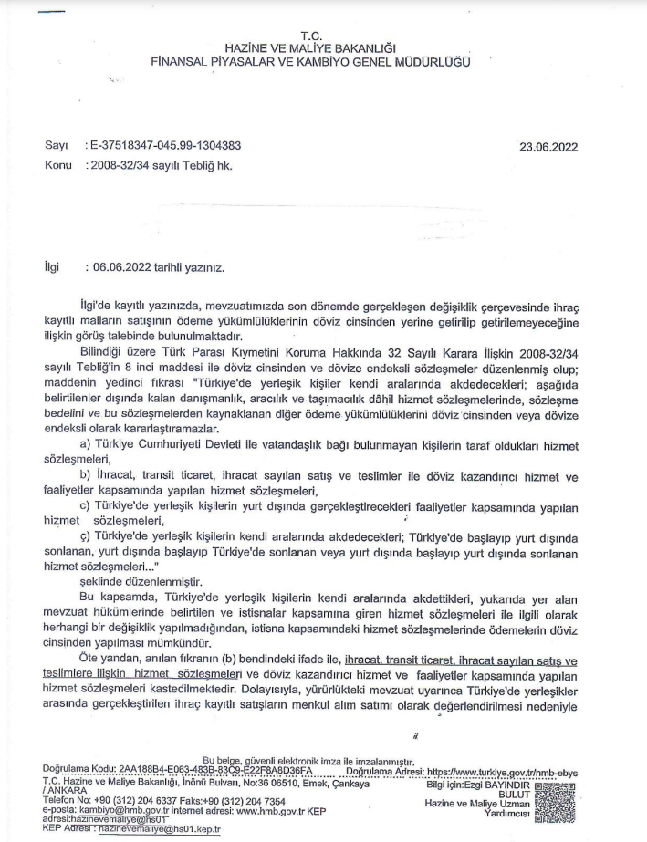 İhraç kayıtlı Mal Teslimlerinde Ödemenin TL Olarak Yapılması Hakkında