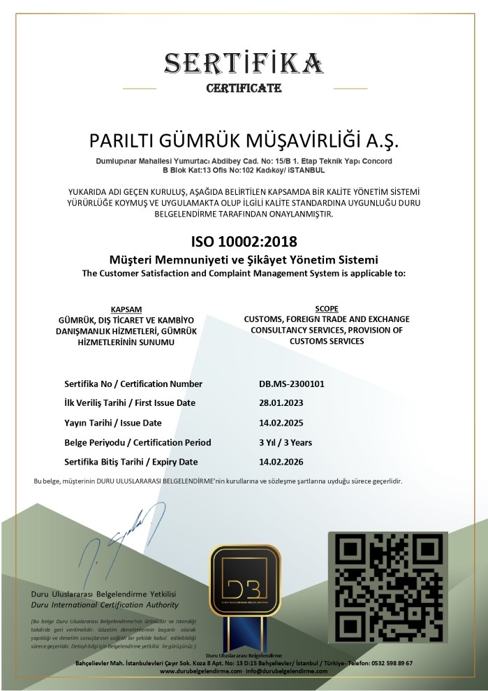 Parıltı Gümrük - Gümrük Müşavirliği Anonim Şirketi