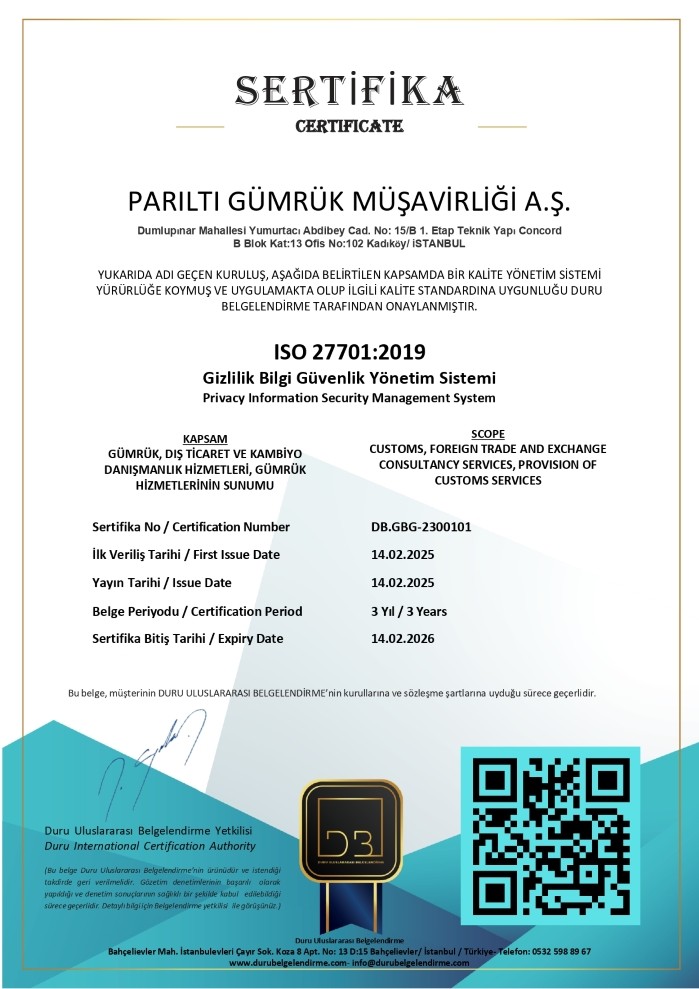 Parıltı Gümrük - Gümrük Müşavirliği Anonim Şirketi