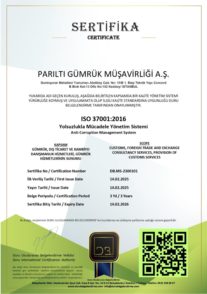 Parıltı Gümrük - Gümrük Müşavirliği Anonim Şirketi